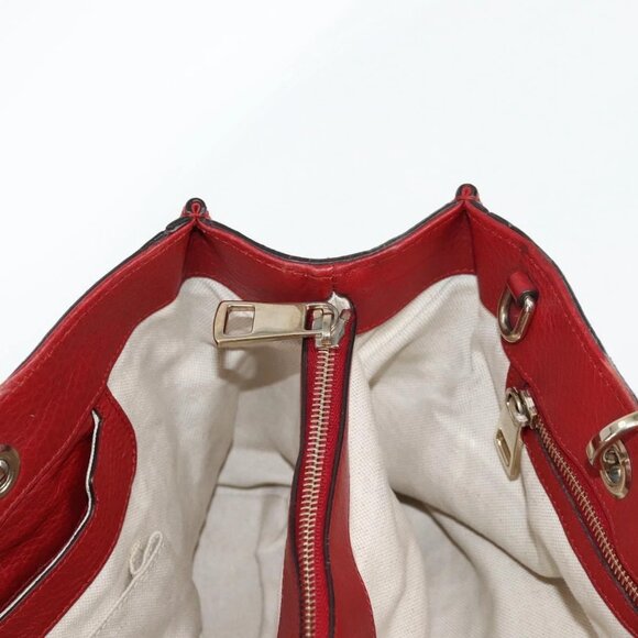 GUCCI Bamboo Hand Bag Leather 2way Red Gold 323660 Auth 125733 - Picture 13 of 16